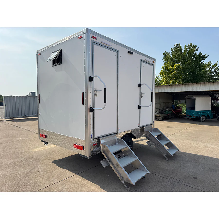 dual restroom trailer unisex 9ft 2 stall restroom trailer