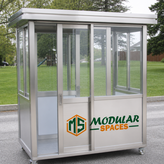4 x 6.5 Stainless Steel Guard Shack, Double Sliding Door, Plain Jane