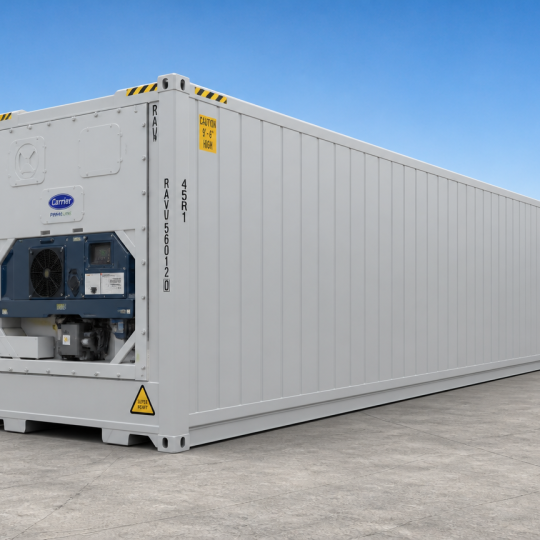 40ft (12m) high cube new reefer container – one trip – light grey