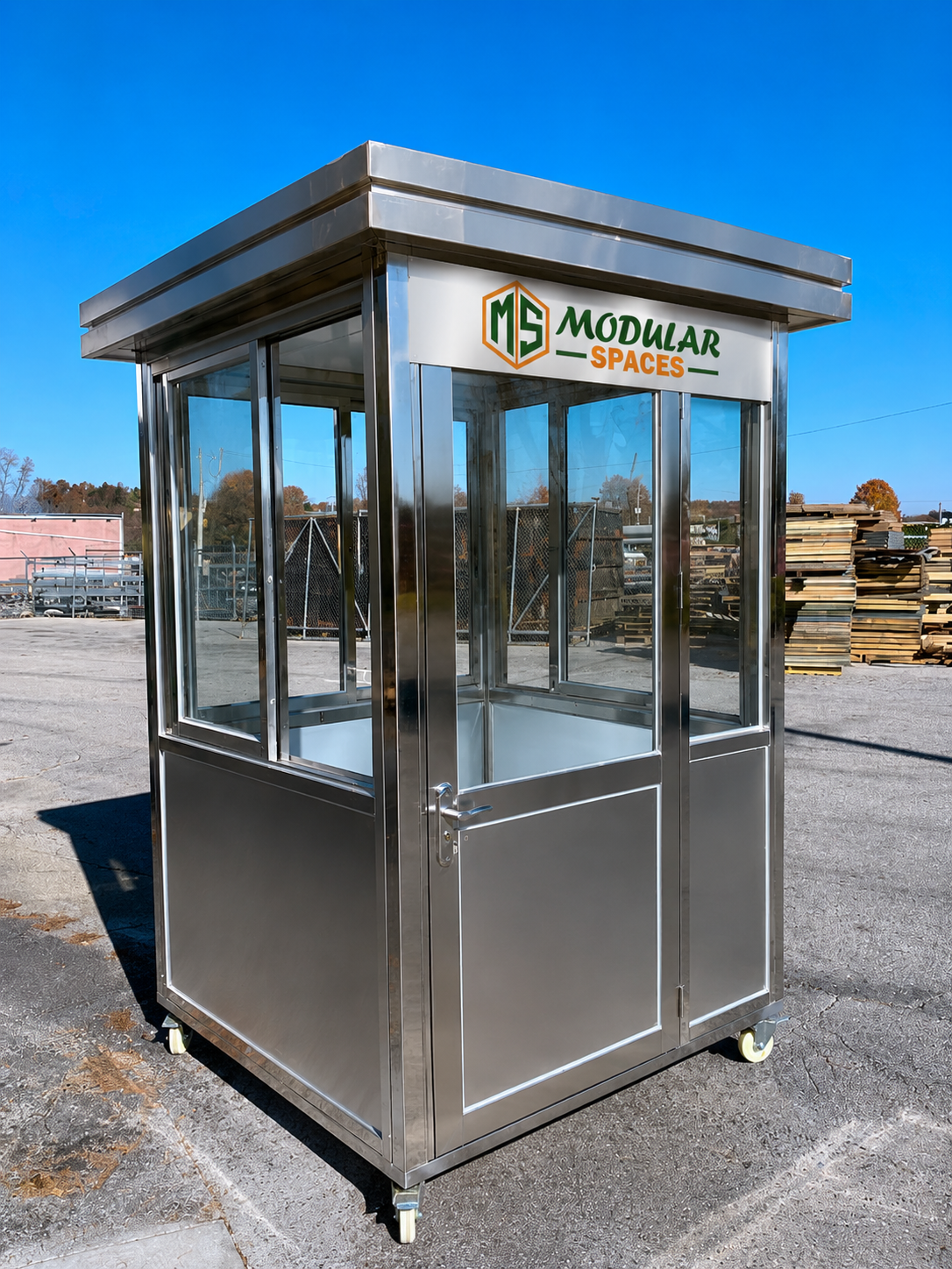 5×5 stainless steel guard shack, swing door