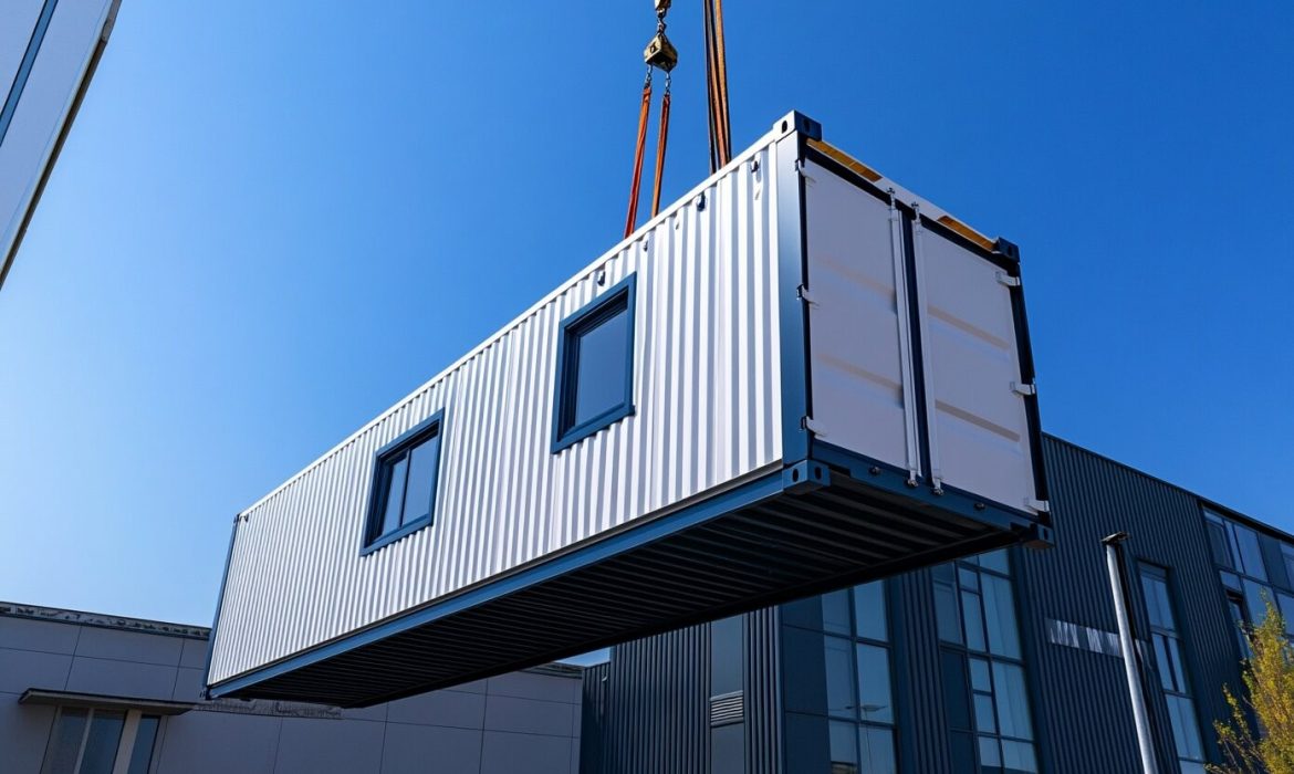 bedkatrin_A_white_shipping_container_with_navy_blue_trim_is_bei_e203bf00-f49c-401d-803a-55728f7c9afc66ebc6b7d5c16