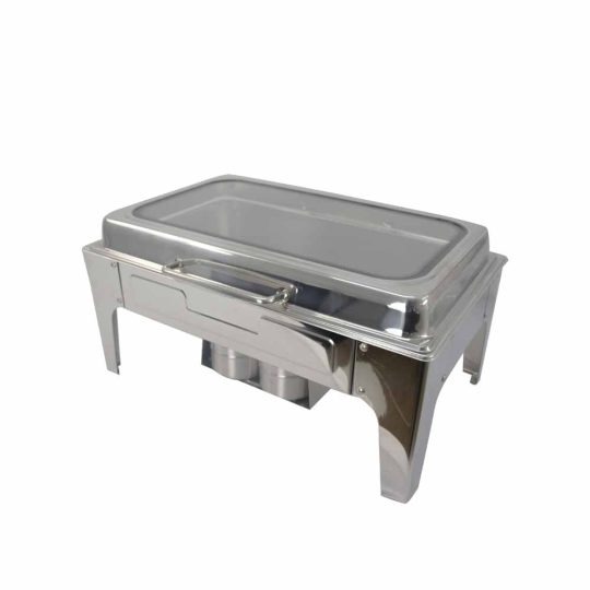Silver Rectangular Chafing Dish - With Large Glass Display Window